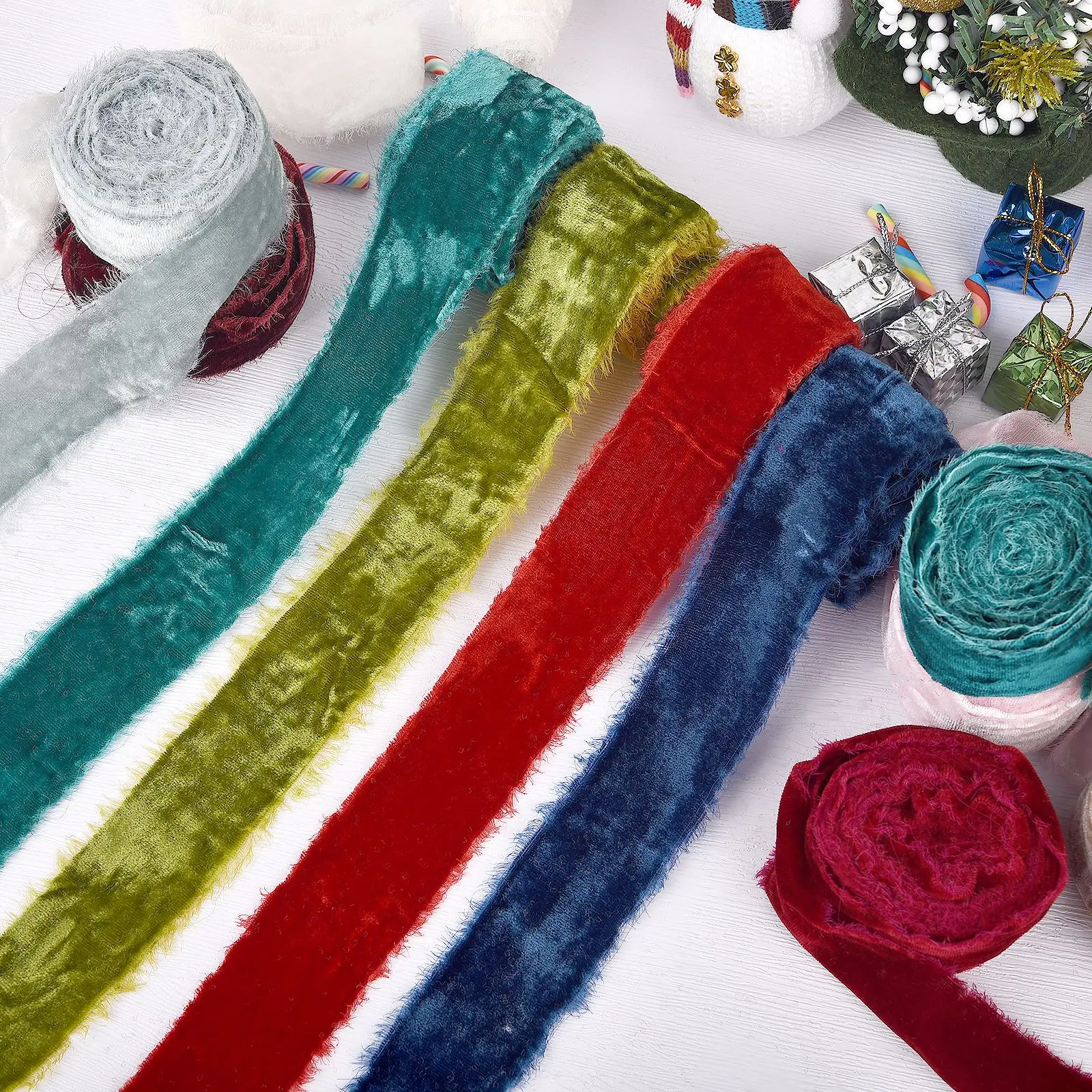 40mm Velvet Ribbon Frayed Edge Vintage Ins Fabric Trim Handmade Fringe Ribbons for Crafts Bouquets Wedding Gifts Decorations