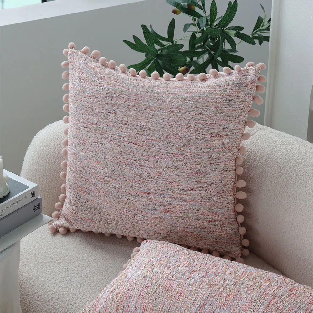 Pink Cushion Cover Woven Decorative Pillow Cover Living Room Sofa Funda Cojin Ball Edge Housse De Coussin Home Decor Pillowcase