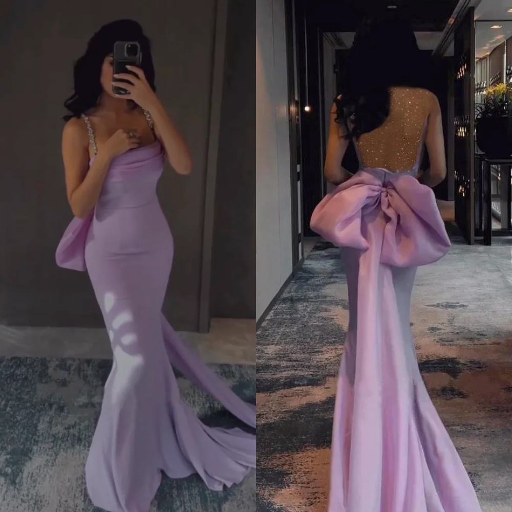 

Customized Evening Jersey Pleat Beading V-neck A-line Midi Dresses Bespoke Occasion Classic Retro High Quality