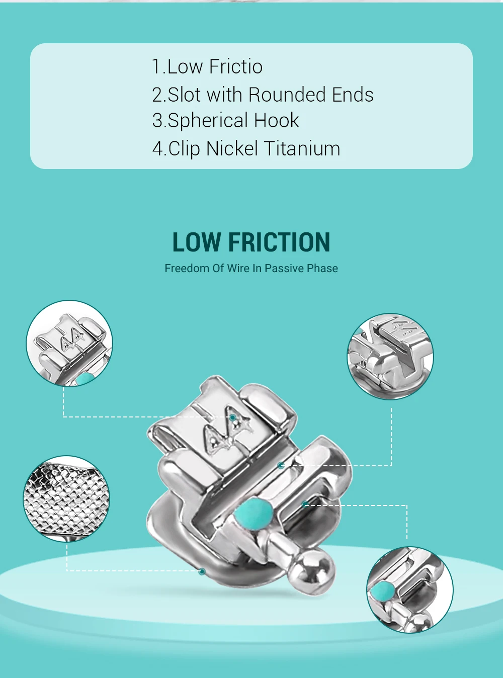 5 Packungen Azdent Dental Kieferorthopädische Zahnspangen Passive Selbstligierende Brackets mit Bukkalröhrchen Mini MBT Roth 0.022 Haken 345 Ortho-Werkzeug – Detail 5