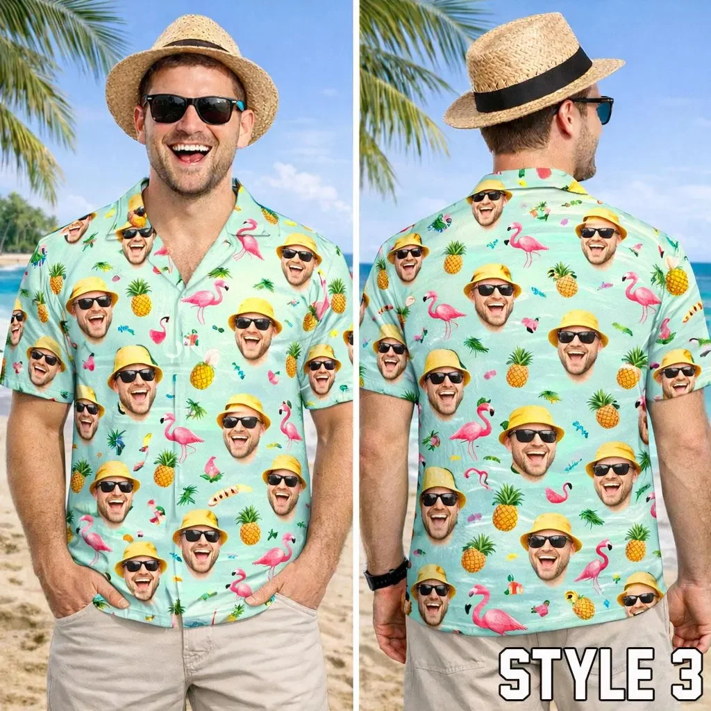 Hot Custom Face Hawaiian Shirt, Funny Summer Beach Shirt, Personalized Tropical Vacation Party, Gift for Men Dad Husband