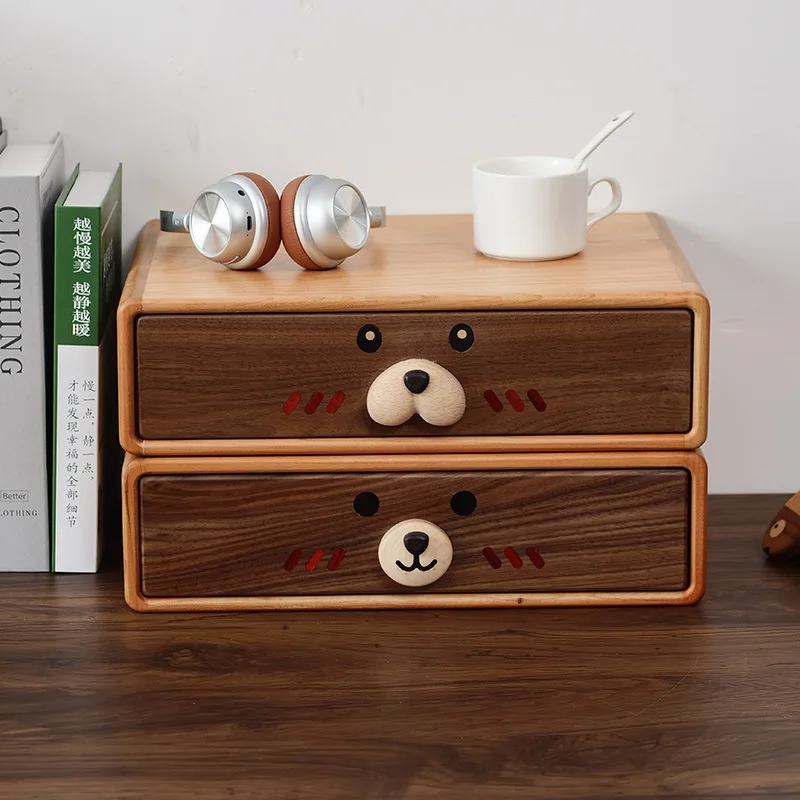 Walnut Wood Storage Box Cute Small Storage Drawer Living Room Desktop Decoration Organize Bins Simple Home Organize Accessories