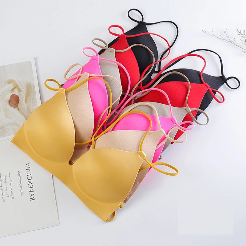 Women Fashion Stretch Wireless Push Up Bra Bralette Top Sexy Cross Strap Women Casual Padded Lingerie Underwear