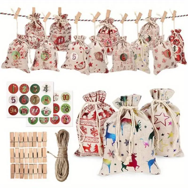 Calendario de Adviento 2026 – Bolsas colgantes con clips decorativos - imagen 5