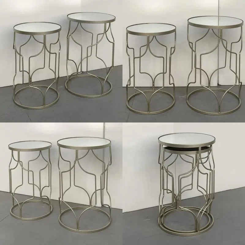 Modern Handmade Side Table with Metal Base and Mirror Top for Hotel Living Room Bedroom Furniture