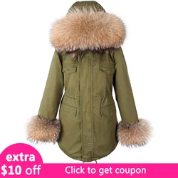 MAOMAOKONG Natural Real Raccoon Fur Collar Women Coat Thick Warm Parkas Female Coat Winter Women's Jacket Padded Coats