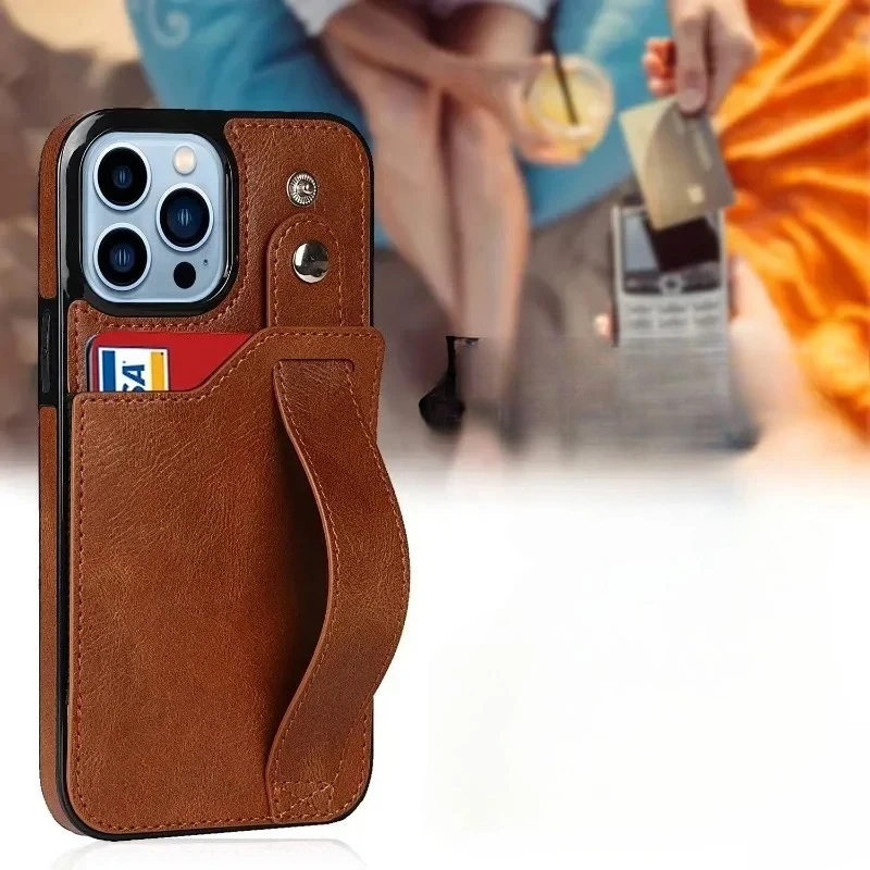 

New For iPhone 16 Insert Card Phone Case 15 Wristband 14pro Invisible Bracket 13 All Inclusive 12 Anti Drop XR Protective Cover