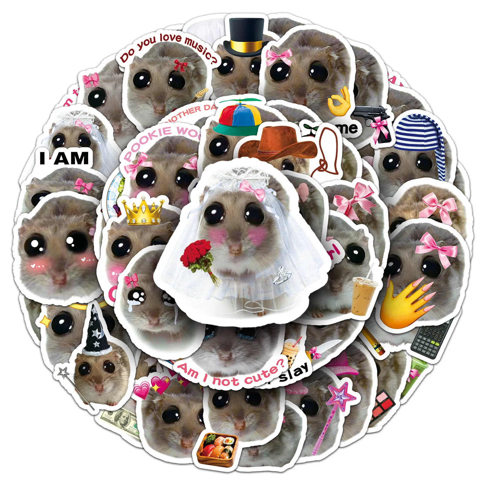 50 Pcs SadHamster Stickers Big Eye Realistic Hamster Cute Meme Expression For Car Helmet Tablet