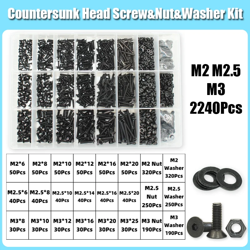 3045/Set m2 m2, 5 m3 m4 m5 m6 m8 Kohlenstoffs tahl Sechs kant Sechs kant Flach kopf Senk kopfs ch rauben Schrauben Schrauben Mutter Unter leg scheibe Sortiment Kit – Detail 9