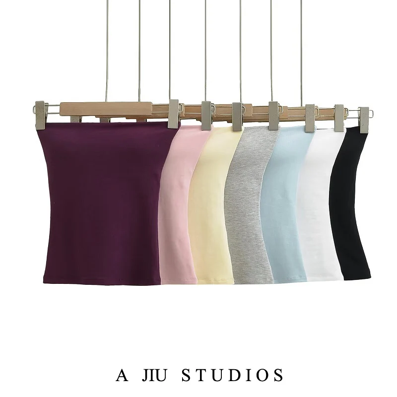 純粋で魅力的なストラップレスベスト レディースインナーウェア ショートスリムセクシーバックレストップ 胸パッド付き ストリートスタイル 夏 2025