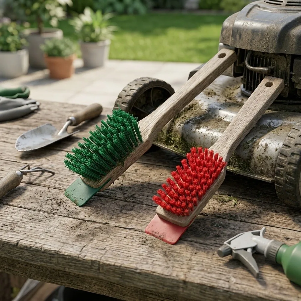 Multi Purpose Stiff Bristle Brush for Lawn Mower Golf Club Patio Deck For Outdoor Cleaning 30.5cm PP Red Green