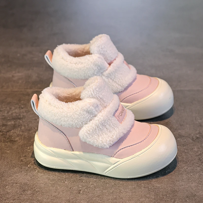 أحذية قطنية للفتيات لشتاء 2025 طراز جديد للأولاد من القطيفة عالية الجودة ونعل سميك دافئ أحذية ثلج من القطيفة بشريط فيلكرو #5