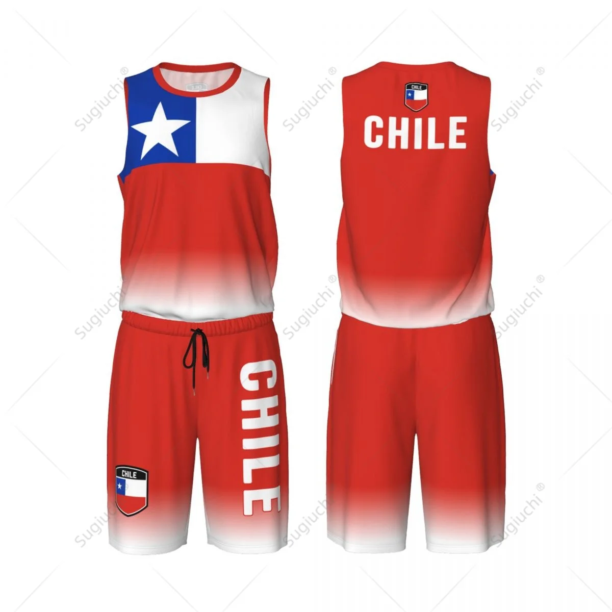 Men Chile Flag Basketball Jersey Set Mesh Shirt & Pants Sleeveless Exclusive Team-up Custom Name Nunber Unisex