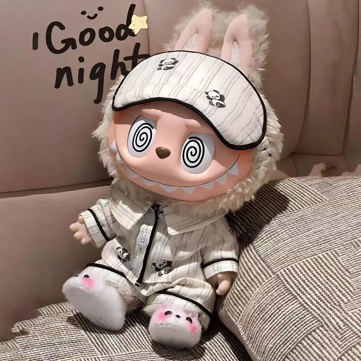

(No Doll)Suit for Labubu Zimomo Clothes Pajamas for 38cm Labubu Overalls Panda Clothes+Pants+Eye-mask+Shoes+Gift/Set