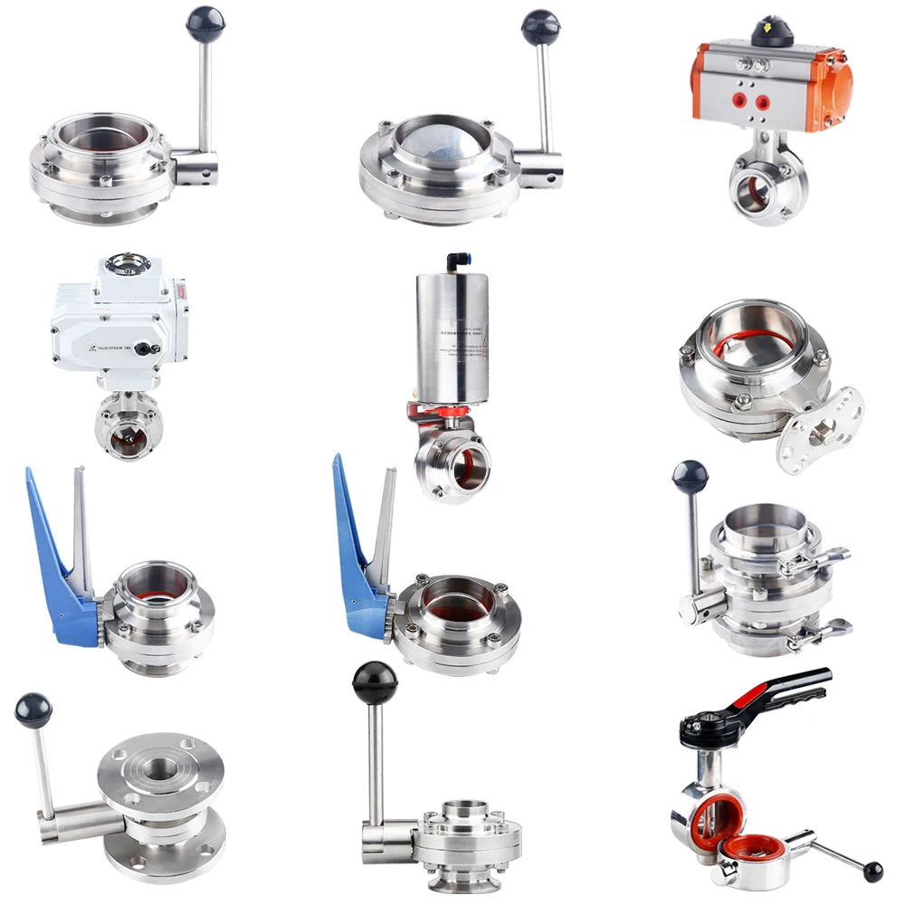 

SS304 316L Food Grade Sanitary Vertical Tri Clamp Powder Pneumatic Actuator Butterfly Valve With Single Acting