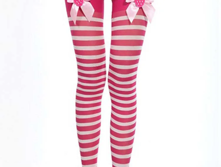 New Fashion Women Striped Thigh High Socks 3D Bow Strawberry Lolita Kawaii Cosplay Christmas Boot Socks Hot Sale