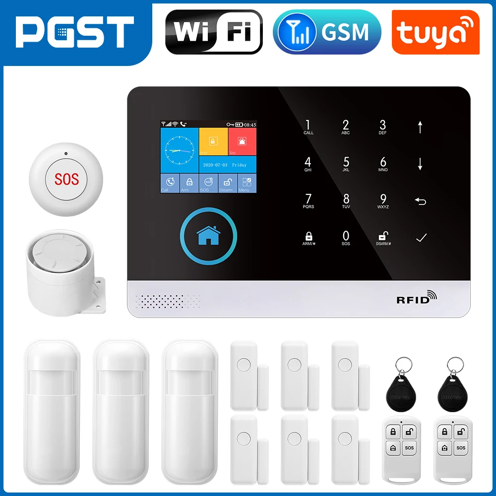 Sistema de alarma Tuya WIFI GSM antirrobo, seguridad del hogar con Sensor de movimiento PIR y Sensor de puerta, Control por aplicación Smart Life