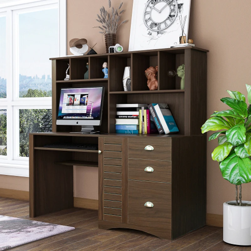 Home Office Computer Desk with Hutch,Walnut