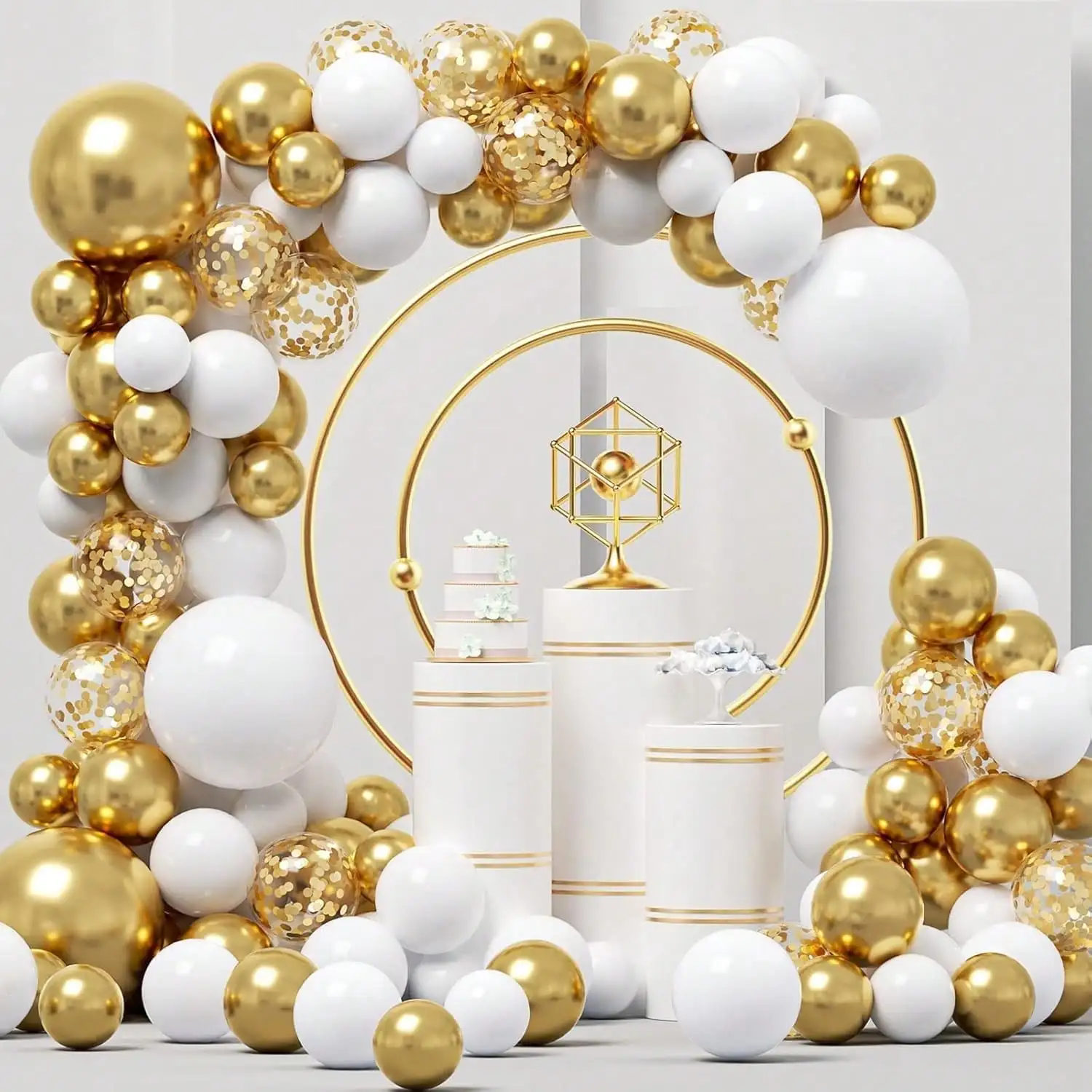 Weißgoldene Ballongirlande-Set mit Konfetti-Latexballons für Geburtstag, Jahrestag, Hochzeit, Brautparty, Party-Dekoration