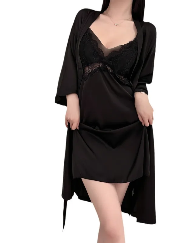 OORU-Robe élégante en satin lisse pour femmes, vêtements solides, motif en dentelle simple, épissage, sexy, mode d'été, 2024