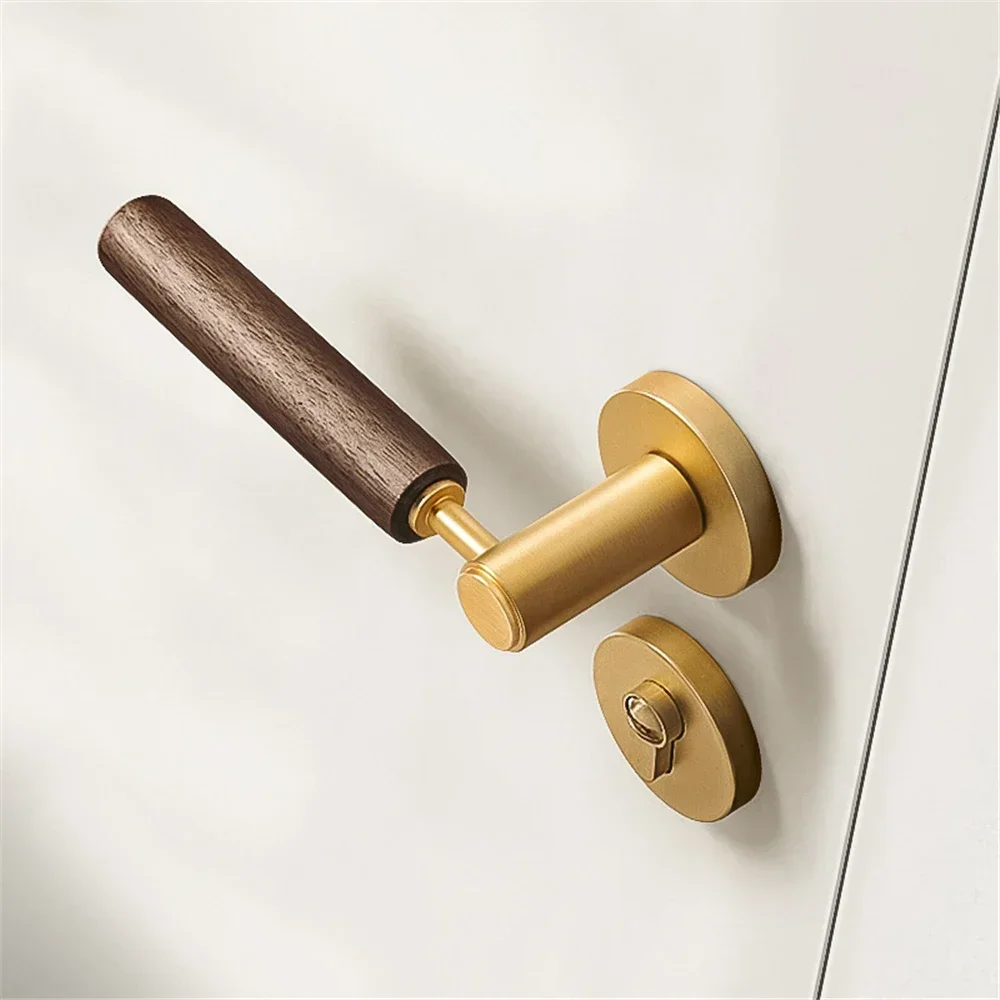 Walnut door lock Log  handle Indoor bedroom silent room door lock Solid wood magnetic suction new Chinese  grain door lock