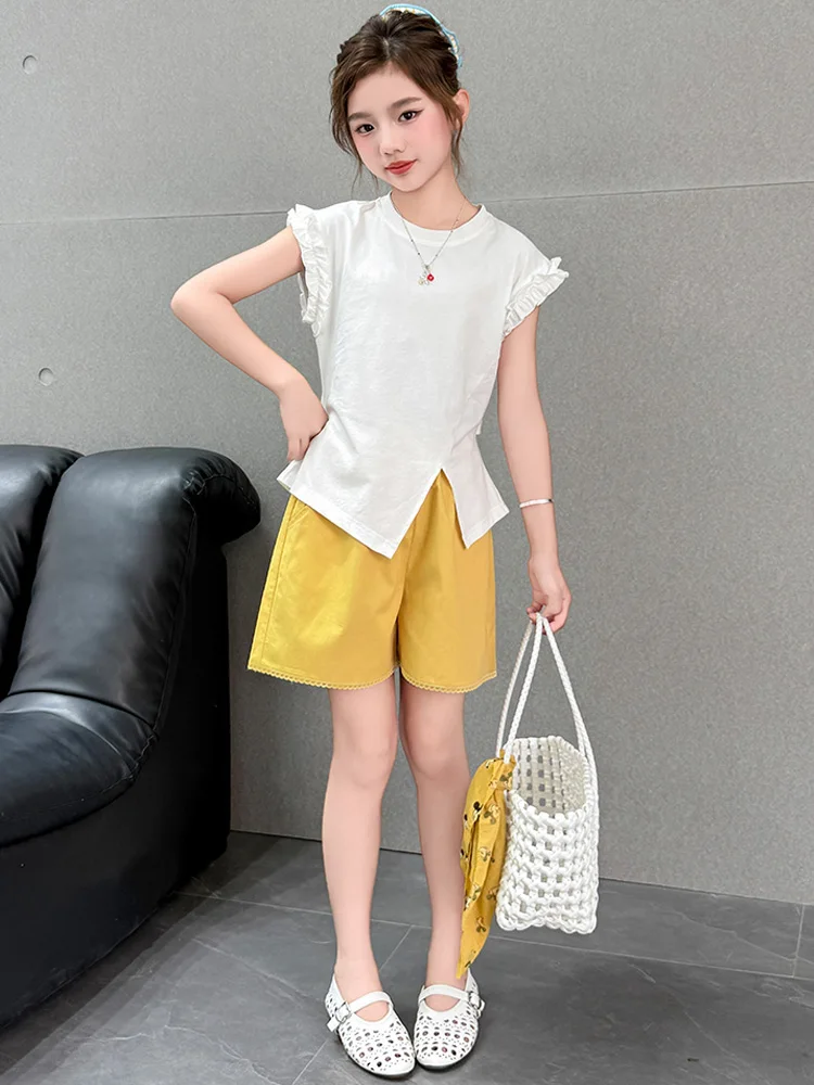 

Летний комплект одежды для девочек Spor Casual ort Sve, костюм из двух предметов, удобная одежда из смеси хлопка для детей среднего и старшего возраста