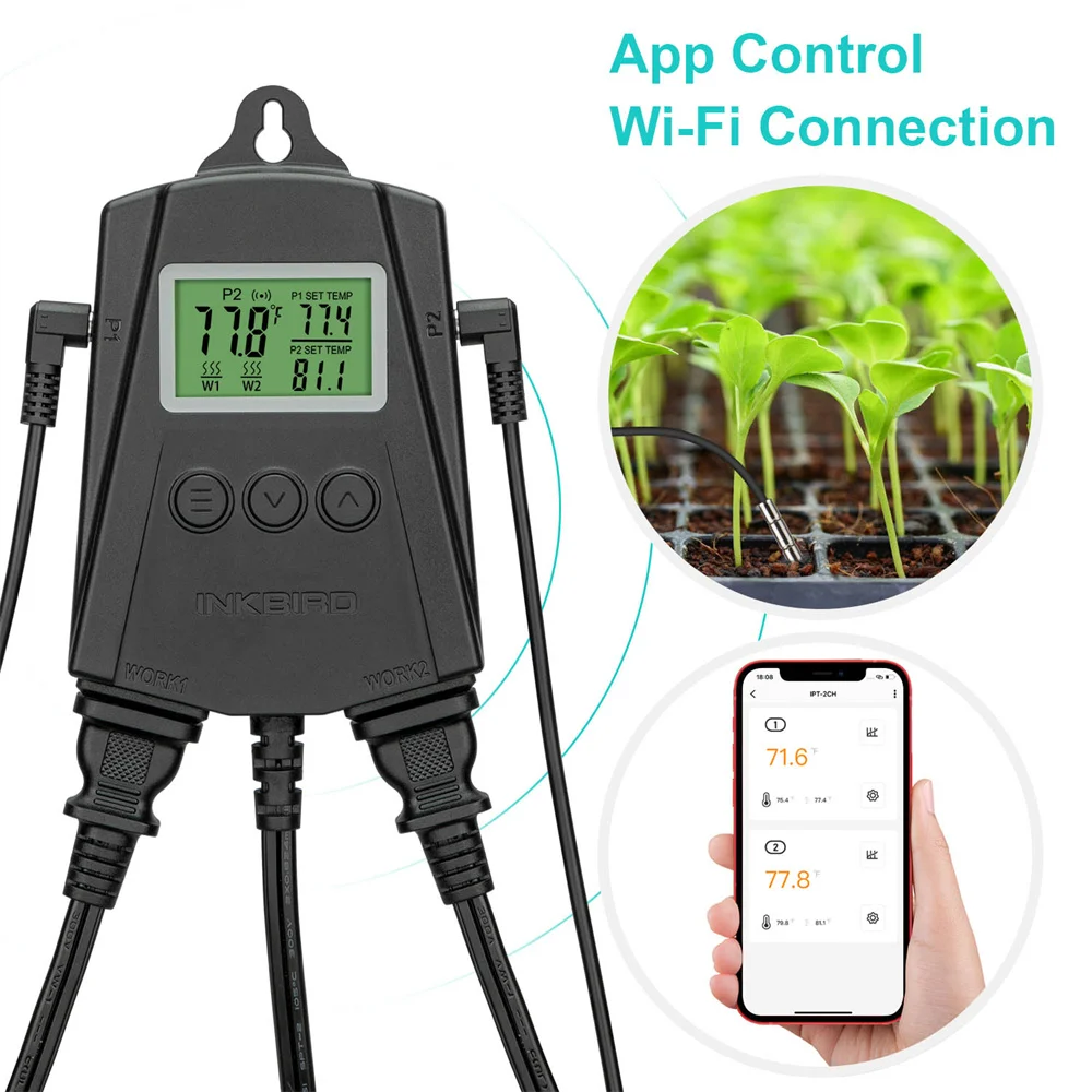 Imagem -06 - Controlador de Temperatura Conexão Wi-fi Controle Duplo Relé Esteira Térmica Termostato com Alarme de Temperatura para Sementes Inkbird-ipt2ch