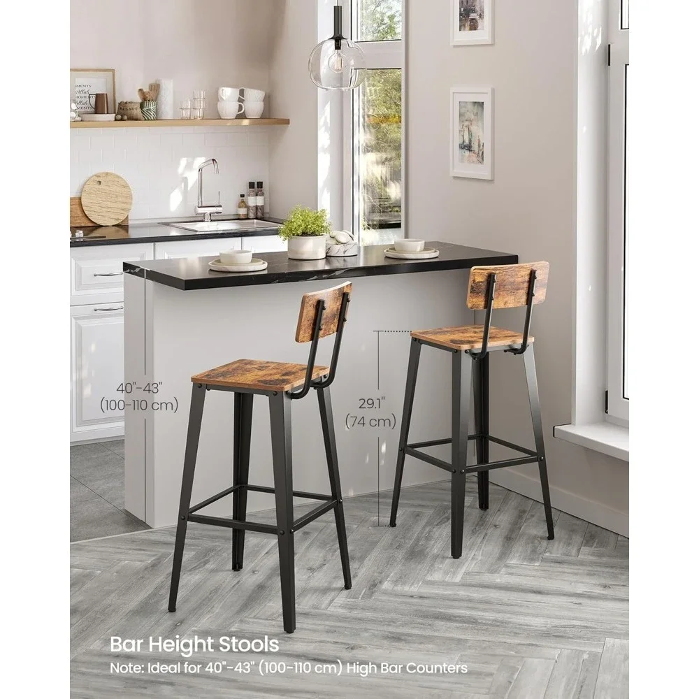 

Set of 2 Bar Stools, 29.1 Inches Tall Barstools with Back, Counter Bar Chairs for Kitchen Island, steel rame, Easy Assembly