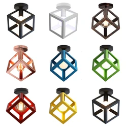 Retro Ceiling Light E27 Indoor Loft Fixture Bedroom Vintage Cube Iron Ceiling Lamp for Corridor Aisle Balcony Lighting 110V220V