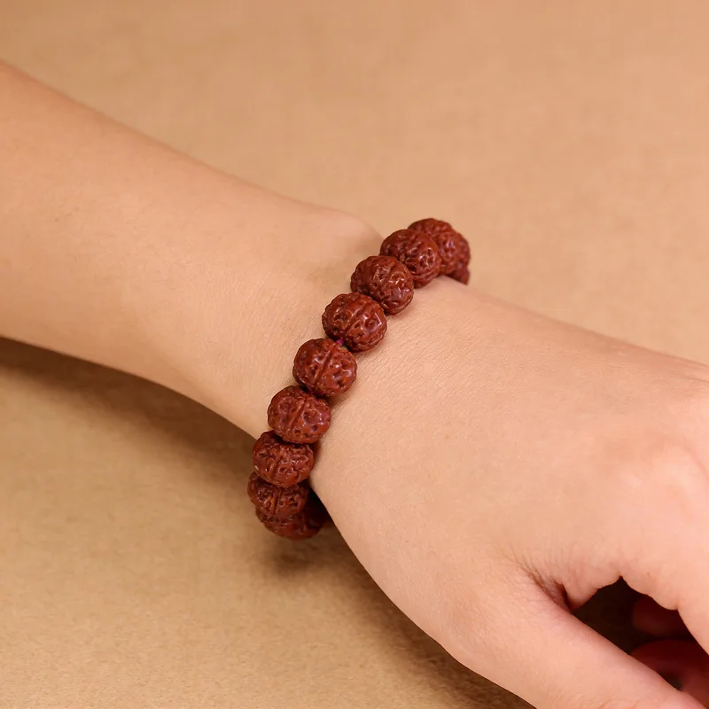 Small Diamond Bodhi Seed Accessory, Natural Walnut Seeds, Buddhist Bead Single Circle Bracelet 10x12mm