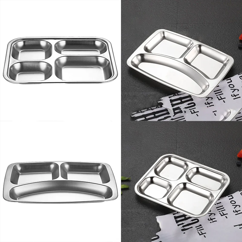 Fast Food Plate 304 Stainless Steel Divided Dinner Tray Lunch Container Food Plate for School Canteen Fast Food Adult Lunch Box