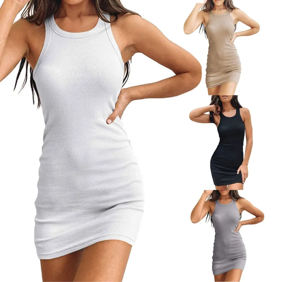 

【Новый стиль】 Новое женское платье в европейском и американском стиле, сексуальное облегающее модное платье-жилет без рукавов с декоративной строчкой.