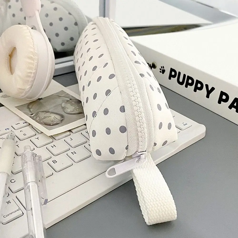 Multi-functional Polka Dot Design Pencil Case Large Capacity Portable Pencil Pouch Stationery Organizer School Supplies