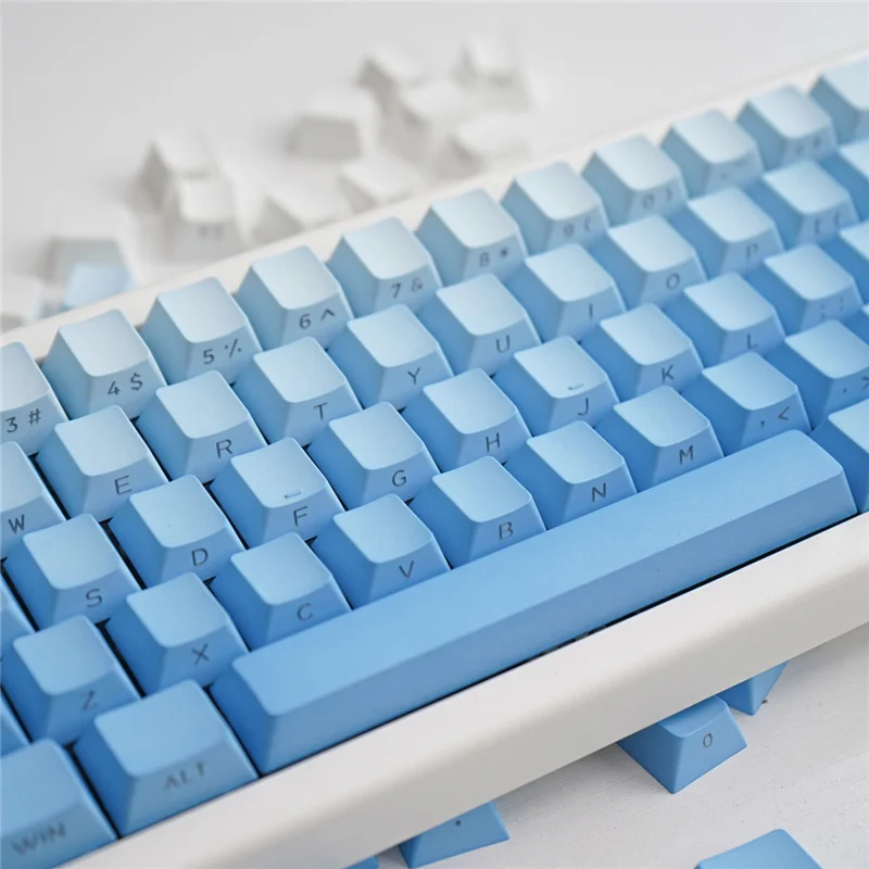 Frost Blue Dip Dyeing Gradient Doubleshot Side Light Transmission Keycaps PBT OEM Profile High CharacterFor Mechanical Keyboard