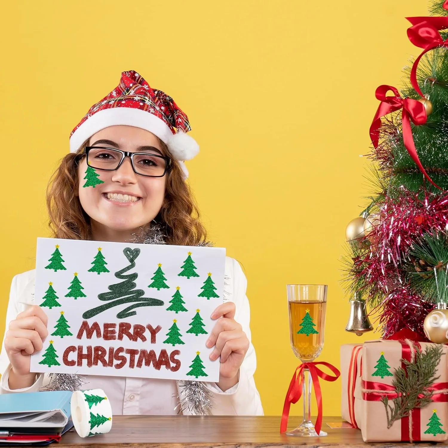 500 قطعة ملصقات لفة شجرة عيد الميلاد ملصقات الليزر رياض الأطفال مكافأة الغيتار المحمول دفتر حقيبة كوب مقاوم للماء #4