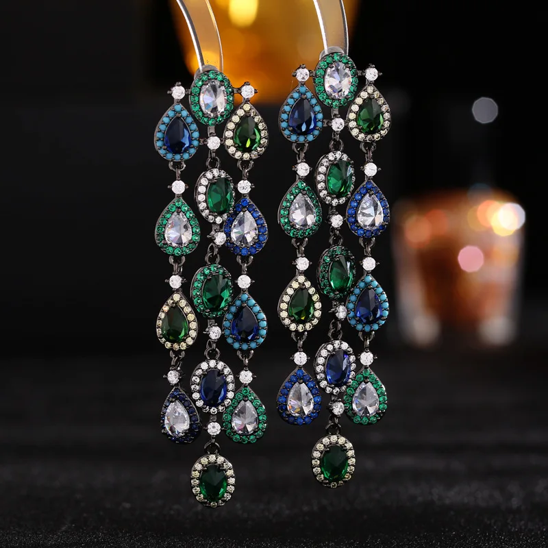 

High End Ear Accessories, Trendy Wedding Dress Accessories, Colorful Zircon, Grand And Exaggerated Heavy-Duty Earrings