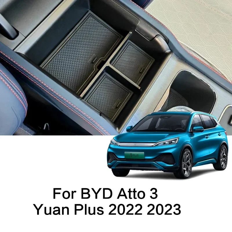 Car Center Console Armrest Storage Box for Atto 3 BYD Yuan Plus 2022 2023 ABS Door Handle Lockers Tray Automotive Accessories