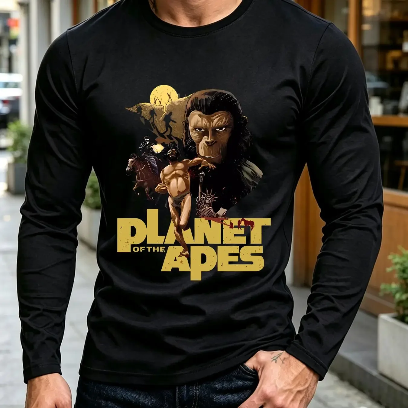 washed T Shirt Planet of The Apes Movie Logo Men's Royal Blue Size S 3XL vintage Washed Top For Everyday Wear Comfortable Soft - view 3