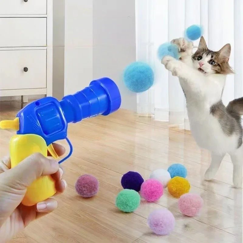 Cat Interactive Shooting Gun Creative Mini Shooting Training Plush Ball Elastic Ball Pet Supplies Things for Cats Toys Products