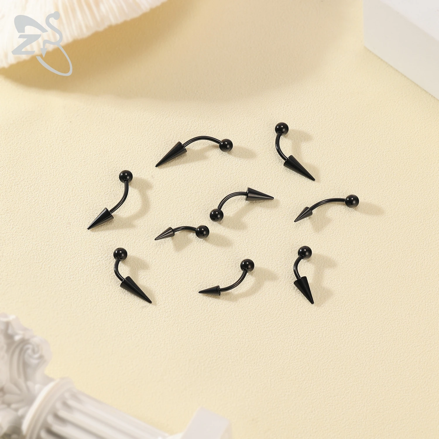 ZS 10pcs/lot Punk Spike Stainelss Steel Eyebrow Piercing Men 16G Curved Labret Lip Studs Helix Lobe Piercings Earring 6/8/10MM