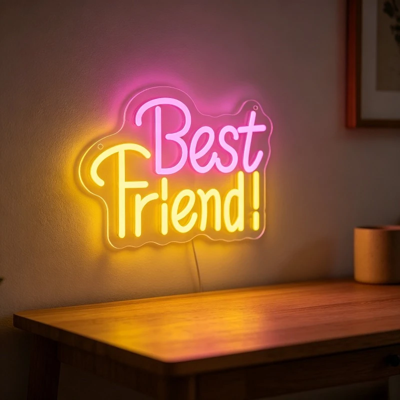 Best Friend Neon Light Sign Dimmable LED USB Neon Sign for Girls Bedroom Wall Light Cute Room Dorm Home Decor Party Gift Idea