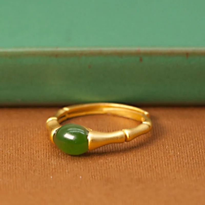 925 Sterling Silver Jewelry 18K Gold Plated Natural Hetian Jade Finger Rings for Women Wedding Party Jewelry Girls Friend Gift view 3