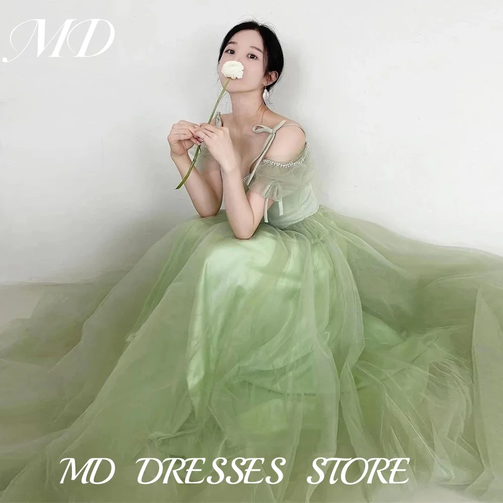 

MD Fairy Tulle Sage Green Wedding Party Dress Korea Photoshoot Floor Length Birthday Party Dress Customised 2025 Evening Gown