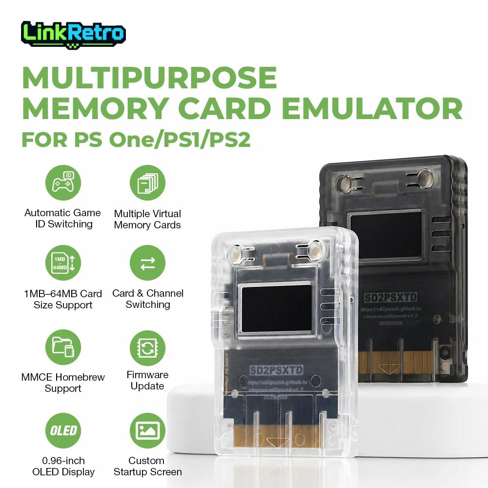 Emulador de Cartão de Memória USB-C LinkRetro SD2PSX SD2PSXTD com Suporte a Firmware FMCB FreeMcBoot MMCE para Consoles Sony PS One PS1 PS2