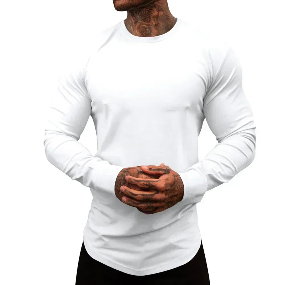 Men Casual Slim Long Sleeve T-shirts Muscle Fitness Gym Bodybuilding Blouse Tops Round Neck Activewear Tee