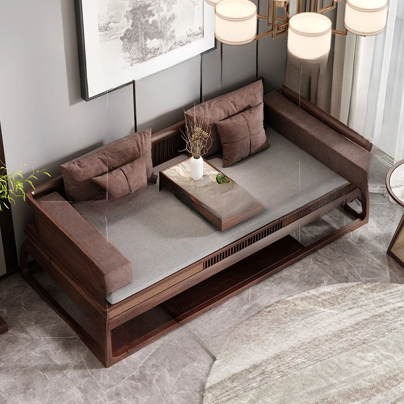 

New Chinese Arhat bed Solid wood living room Chinese sofa bed Zen small apartment simple bed