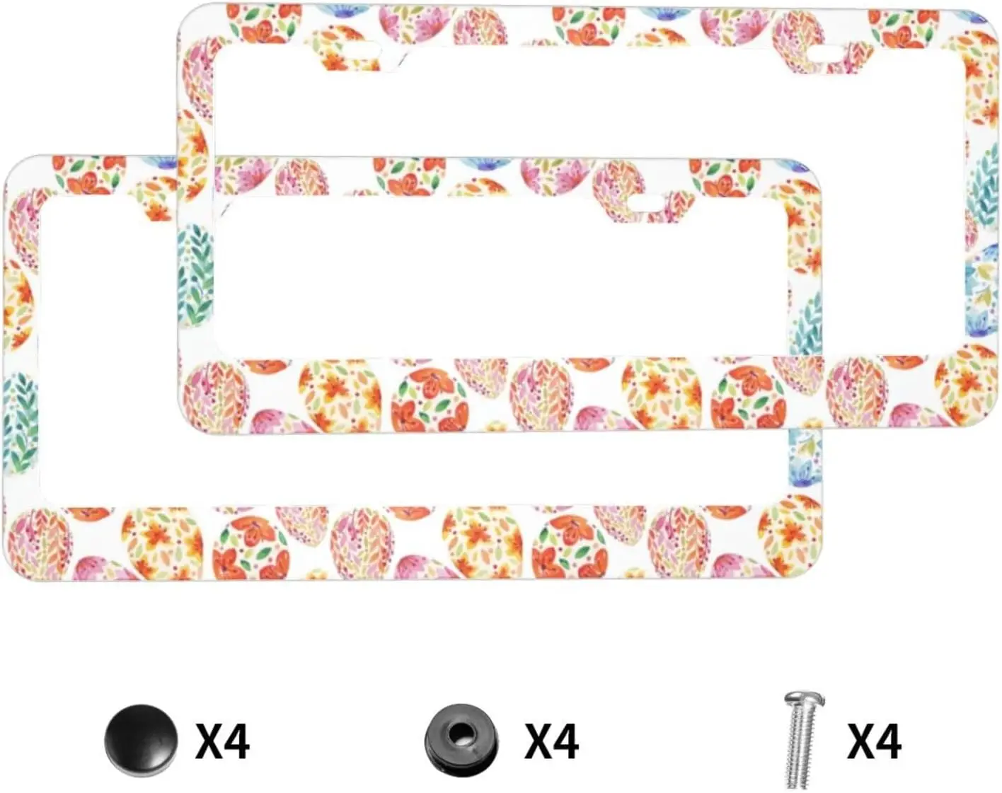 Easter Eggs Floral License Plate Frame for Women 2 Pack Universal Aluminum Matte Car Tag Holder Cover for Us Standard Vehicles