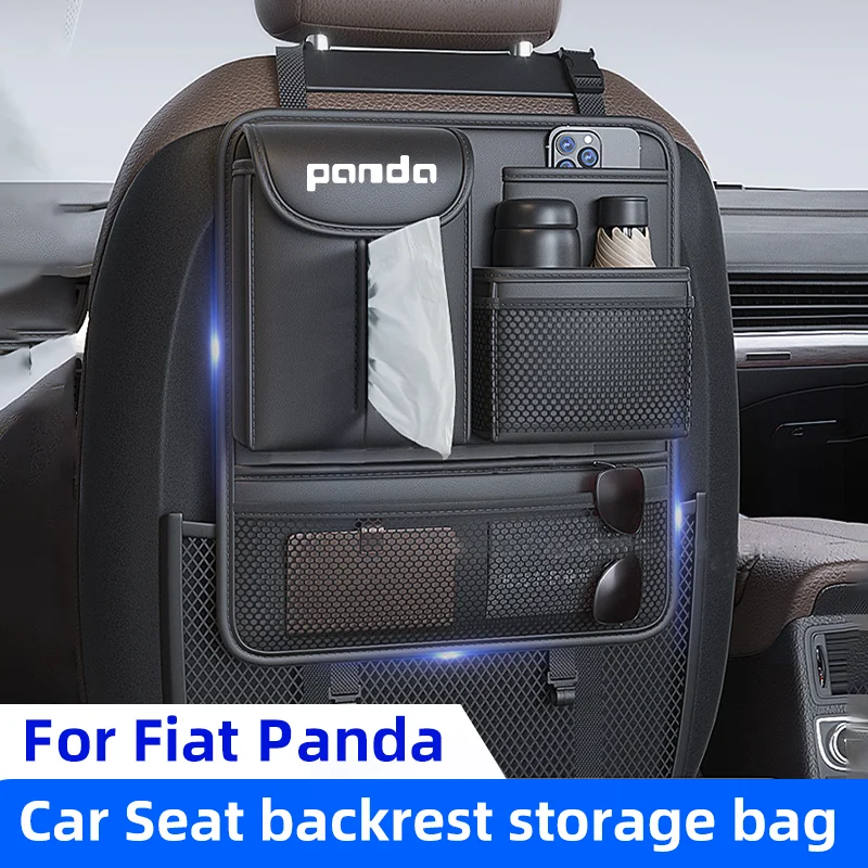 Car Seat Backrest Organizer Storage Bag For Fiat Panda Car Leather pad Interior Backrest Hanging Mounted Bag Auto Accessories