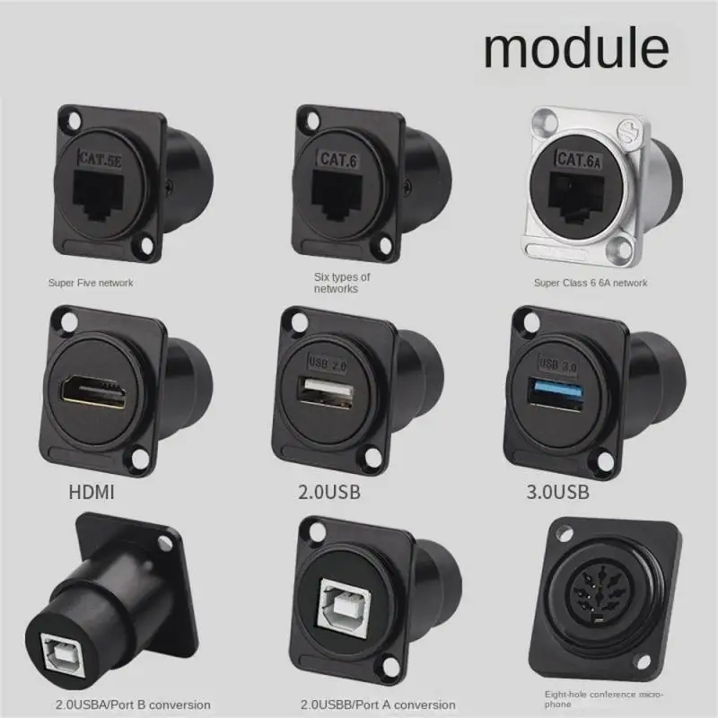 RJ45 Network Connetor CAT5E CAT6 CAT6A Gigabit 10GE Round D Type Crimping Docking Base CAT3 RJ11 4 Poles Telephone Socket