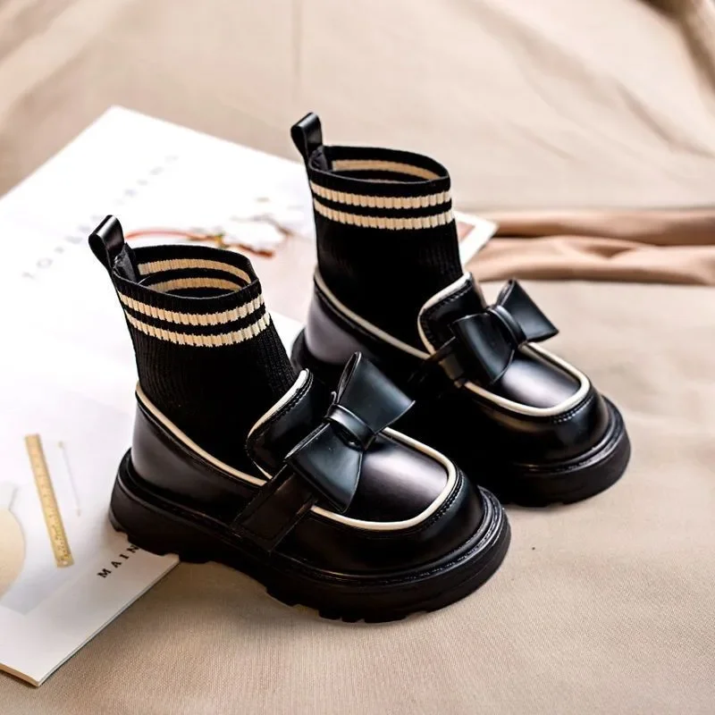 

Girls' Socks Boots 2025 New Spring and Fall Black Children's Riding Fly Knit Elastic Little Girls Casual Ankle botas para niñas